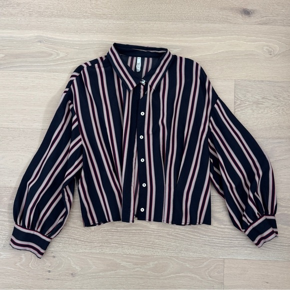 Zara Button Up Stripped Top - Picture 1 of 5